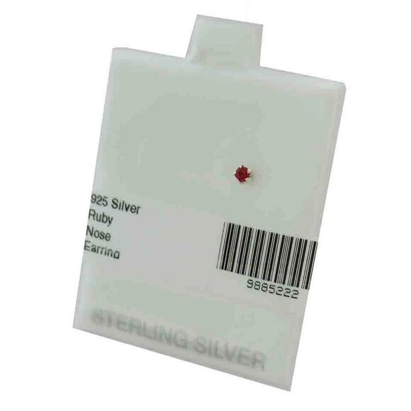 Created Ruby Nose Single Earrings Solid .925 Sterling Silver - Picture 2 of 2